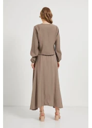 Arma Life بلوزة نسائية قصيرة من فرو المنك بأكمام طويلة ورباط