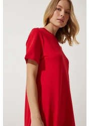 Happiness İstanbul Women's Red A-line Summer Combed Cotton Dress UB00060