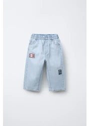 Magu طقم تي شيرت ولادي قطن مخطط بحروف لندن وجينز مطرز