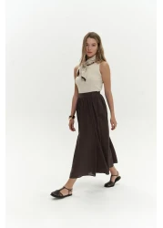BOHEMAİ Amaya Ankle-Length Pleated Brown Skirt