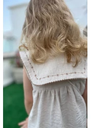 Minipodyum Baby Girl Collar Embroidered Bag Holiday Linen Dress