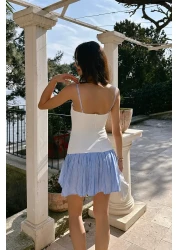  Collection White-Blue Pleated Mini Woven Dress Twoss25El00807