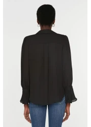  Collection Spanish Sleeve Black Woven Shirt - Regular Fit TWOAW22GO0487