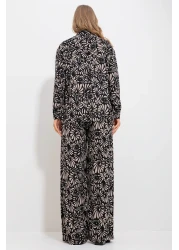 Trend Alaçatı Stili Women's Sand Beige Patterned Shirt and Trousers Bottom Top Woven Set Alc-X11749