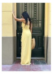 moneta boutique Women's Ruffled Long Halter Design Dress