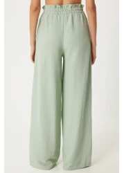 Happiness İstanbul Green Linen Viscose Women's Palazzo Trousers - FN03287