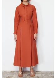  Modest Tile Collar Tie Detailed Buttoned Woven Dress TCTSS24EB00149