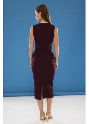  Collection Burgundy Button Detailed Vest-Skirt Knitwear Bottom-Top Suit Twoss25Au00051