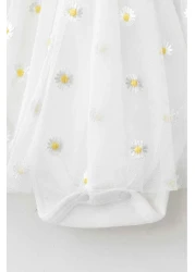 Beniizle Bodysuit Dress - Daisy Embroidered, Tulle and Snap, 100% COTTON, 6-24