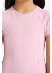 Defacto Girls' Crew Neck A-Line Basic Solid Ribbed Camisole Short Sleeve Summer Dress E5801A825Sm