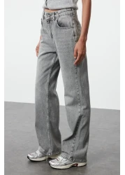  Collection بنطلون جينز رمادي عالي الخصر وواسع الساقين TWOAW25JE00178