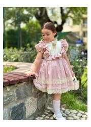 Hly Karol Tasarım Fairytale Powder Pink Vintage Baby Girl Dress, Birthday Dress, Photo Shoot Dress, Suitable for Ages 0-13