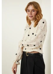 Happiness İstanbul Cream Melted Polka Dot Woven Blouse TP00020