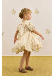 Fahhar Kids Cream Colored Patterned Balloon Dress