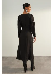  Collection Limited Edition Black A-Line Woven Dress with Stitching Detail TWOAW24EL00866