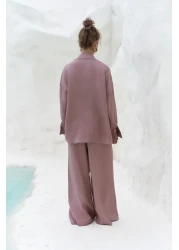 BOHEMAİ Jelsomina Oversize Light Burgundy Linen Shirt Trousers Set
