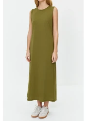  Modest فستان كاكي طويل بدون أكمام TCTSS21UK0034