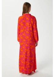 Ritnice فستان طويل بأزرار أمامية برتقالية اللون برتقالي 100٪ فيسكوز حديقة نسائية محتشمة