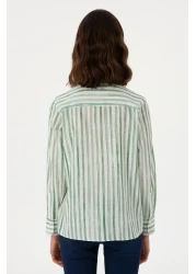 U.S. Polo Assn. Women's Green Long Sleeve Striped Shirt 50299509 -Vr054