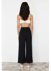  Collection High Waist Cut Detail Black Culotte Trousers - TWOSS24PL00036