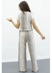 Cansın Mini Girl's 2-Piece Suit with Coffee Buttoned Vest and Wide-Leg Belted Trousers 21014