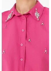  Collection قميص فوشيا منسوج - تفاصيل حجرية، مقاس عادي TWOSS24GO00069