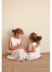 Oh La La Koala For Little Ones White Embroidered Back Tie Girl's Suit