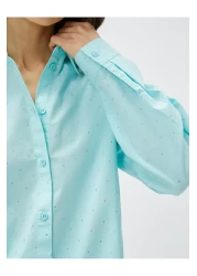 Koton قميص حجري كبير الحجم قطن بأكمام طويلة