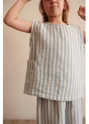 Oh La La Koala For Little Ones Blue Striped Asymmetrical Pocketed Muslin Set