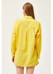 Olalook Women's Yellow Collar and Jewelled Front Six Oval Woven Shirt GML-19001149