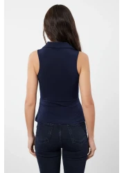  Collection Navy Blue Fitted/Fitted Polo Neck Stretchy Knitted Blouse Twoss24Bz00085