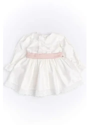 Le Mabelle Ecru Vintage Girls' Dress with Pearls on the Front - Joana