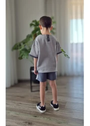 My Baby's World Smoked-Grey Natural Muslin Fabric Boy's Garnished Shorts Summer Suit Mtye0083
