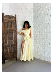 moneta boutique فستان قميص طويل بتصميم كشكش بأكمام للنساء