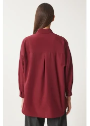 Happiness İstanbul Women's Burgundy Oversize Long Basic Shirt DD00842