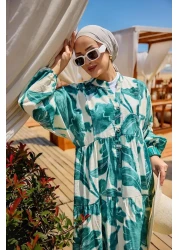 LOCCO Women's Tie Dye Leaf Patterned Dress Green