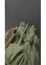 HAZELANNA فستان طويل متعدد الطبقات باللون الأخضر