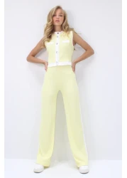 Trend Alaçatı Stili Women's Butter Yellow Stand Collar Crop Blouse and Palazzo Pants Set Alc-X13916