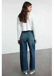  Collection Dark Blue Layered Leg Regular Waist Skater Baggy Jeans Twoss25Je00001