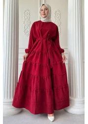InStyle Skirt Layer Ruffle Detail Modal Burgundy Dress