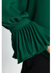  Collection Emerald Green Spanish Sleeve Woven Shirt TWOAW22GO0487