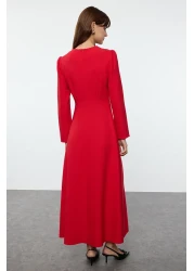  Modest Tctaw25Eb00110 Model Dark Red Woven Dress