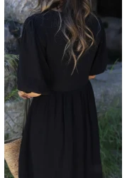 bytugcekaya Black Muslin Tie-Up Long Dress