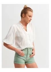 Dilvin 5807 قميص بأكمام بالونية ومفصل - إكرو