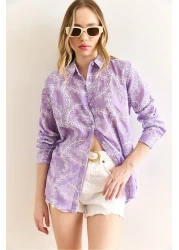 Olalook Women's Lilac Geometric Scallop Detailed Shirt Gml-19001324