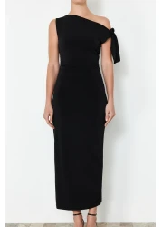  Collection Limited Edition Black Fitted/Body-Fitting Knitted Maxi Flexible Pencil Dress TWOSS24EL00563