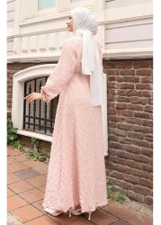 sefamerve فستان بحزام مطاطي بأكمام من قماش القطني 2020-03 مسحوق