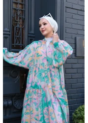 LOCCO Women's Pastel Mosaic Pattern Dress Green