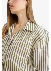 Defacto قميص بوبلين مخطط فضفاض بأكمام طويلة F0403AX25SM