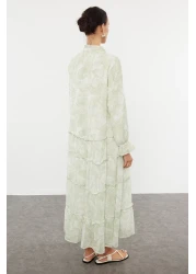 Modest Khaki Woven Chiffon Floral Print Dress Tctss24Eb00281